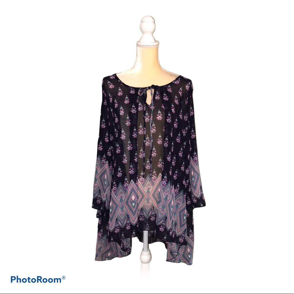 Pink Coconut Boutique Semi-sheer Navy Blouse